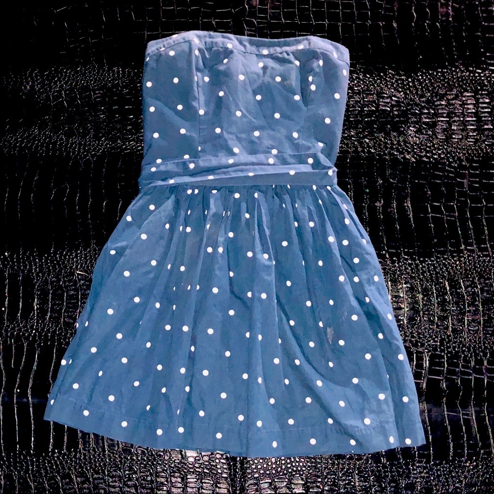 {A&F} Strapless Blue White Polka Dot Swing Dress